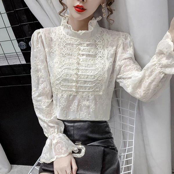 women's blouses & shirts lace blusas women pearls office chiffon blouse flare long sleeved ruffles collar transparent female, White
women's blouses & shirts lace blusas women pearls office chiffon blouse flare long sleeved ruffles collar transparent female, White