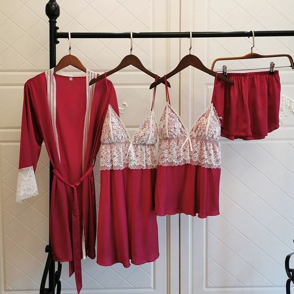 women's sleepwear satin women pajamas suit autumn kimono robe gown lace trim 4pcs pyjamas lounge casual rayon nightwear 83ah, Black;red
women's sleepwear satin women pajamas suit autumn kimono robe gown lace trim 4pcs pyjamas lounge casual rayon nightwear 83ah, Black;red