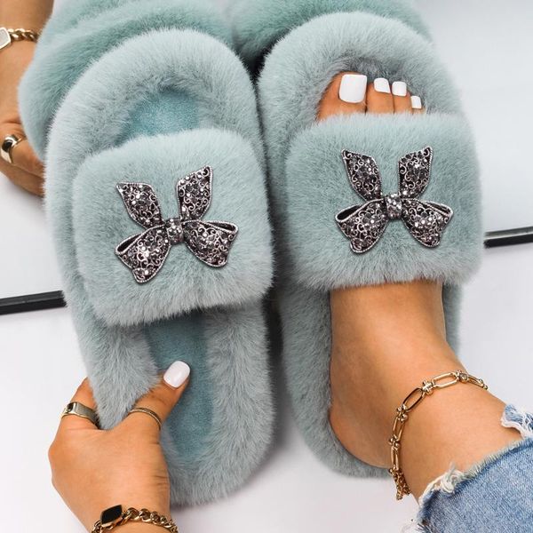 slippers fluffy women indoor bow decor furry slides faux fur flip flops cozy fashion sandals platform casual shoes, Black
slippers fluffy women indoor bow decor furry slides faux fur flip flops cozy fashion sandals platform casual shoes, Black