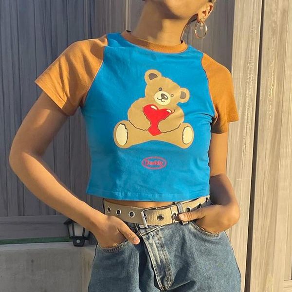 women's t-shirt summer fashion street trend print ladies t-shirt,women's cartoon bear t-shirt,short sleeve color block slim fit cr, White
women's t-shirt summer fashion street trend print ladies t-shirt,women's cartoon bear t-shirt,short sleeve color block slim fit cr, White