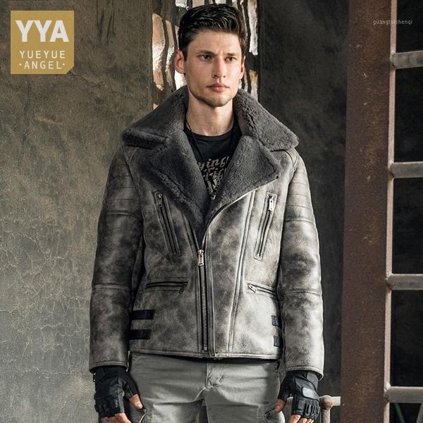 men's leather & faux winter thick warm wool liner real fur shearling bomber jacket men vintage grey genuine short jackets large size s-, Black
men's leather & faux winter thick warm wool liner real fur shearling bomber jacket men vintage grey genuine short jackets large size s-, Black