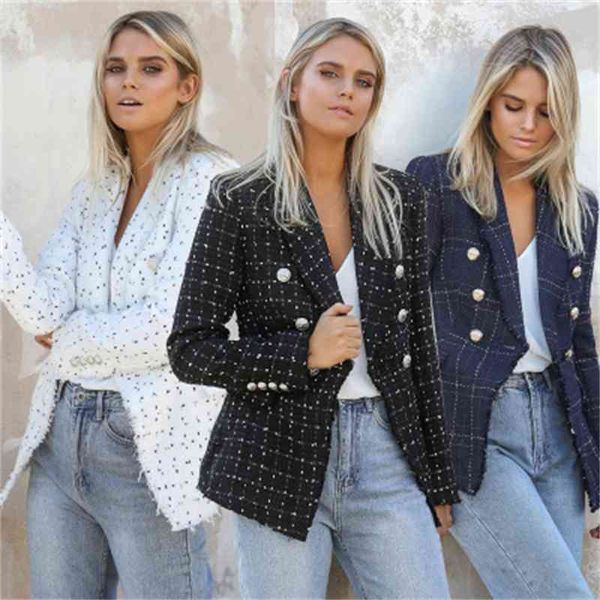 exquisite high-end suit 2021 women's autumn and winter wool blazer slim lapel double row button jacket, White;black
exquisite high-end suit 2021 women's autumn and winter wool blazer slim lapel double row button jacket, White;black