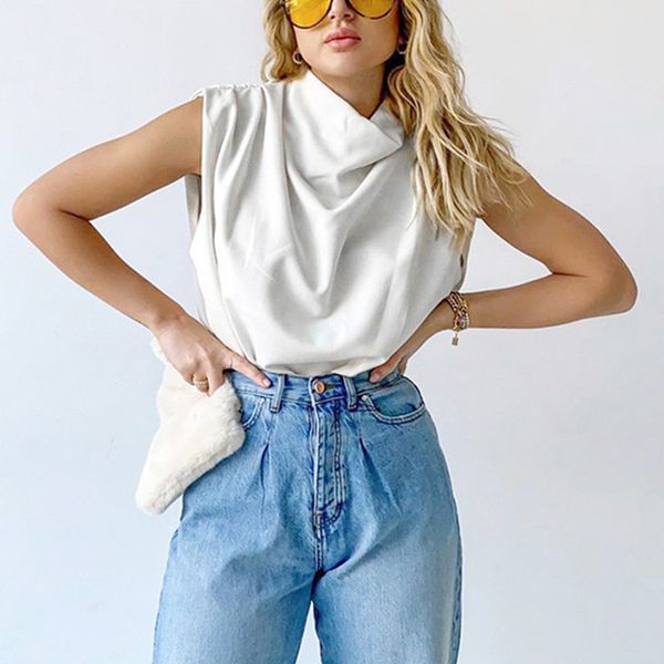 twotwinstyle csaual women t shirt turtleneck sleevelss ruched loose minimalist t-shirt for female fashion clothing 2021 spring, White
twotwinstyle csaual women t shirt turtleneck sleevelss ruched loose minimalist t-shirt for female fashion clothing 2021 spring, White