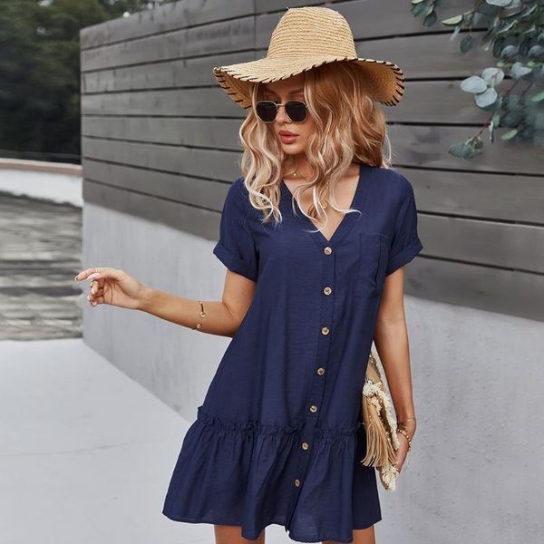 casual dresses gxds 2021 dress summer short sleeve single breasted v-neck women clothing navy fashion outfits soft above knee, Black;gray
casual dresses gxds 2021 dress summer short sleeve single breasted v-neck women clothing navy fashion outfits soft above knee, Black;gray