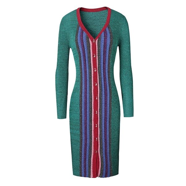 green striped button v neck long sleeve knee length short dress bodycon knitted autumn d0641 210514, Black;gray
green striped button v neck long sleeve knee length short dress bodycon knitted autumn d0641 210514, Black;gray