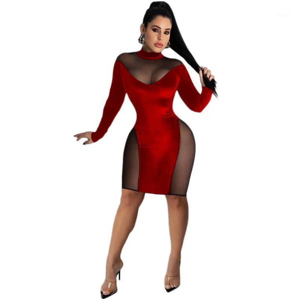 fashion sheer mesh patchwork velvet mini dress woman autumn long sleeve night club bodycon for red casual dresses, Black;gray
fashion sheer mesh patchwork velvet mini dress woman autumn long sleeve night club bodycon for red casual dresses, Black;gray