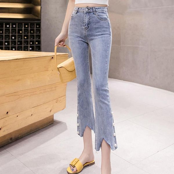 women's jeans 2021 woman fashion high waist slim irregular beading denim flare pants casual female trousers, Blue
women's jeans 2021 woman fashion high waist slim irregular beading denim flare pants casual female trousers, Blue