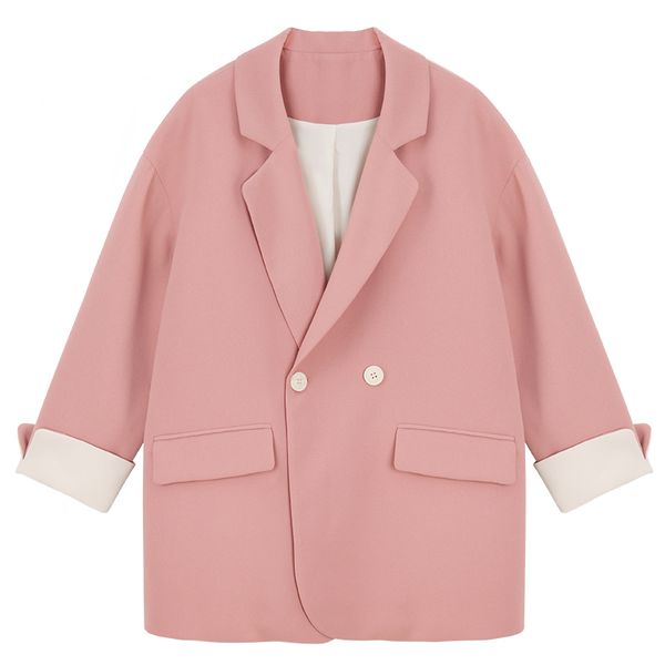 pink notch collar blazer long sleeve double-breasted pocket loose casual coat c0407 210514, White;black
pink notch collar blazer long sleeve double-breasted pocket loose casual coat c0407 210514, White;black