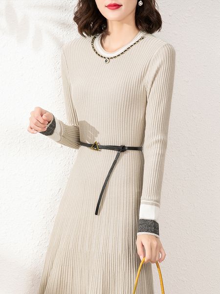 gentle long sleeve round neck knitted dress autumn 2021 new womens waist slimming midi dress, Black;gray
gentle long sleeve round neck knitted dress autumn 2021 new womens waist slimming midi dress, Black;gray