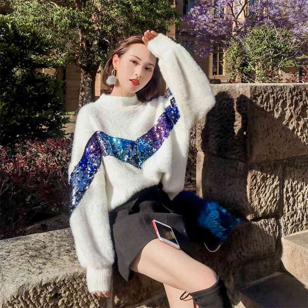 autumn and winter hedging white hair knit semi-high collar imitation mink velvet loose lantern sleeves rabbit sweater 210427, White;black
autumn and winter hedging white hair knit semi-high collar imitation mink velvet loose lantern sleeves rabbit sweater 210427, White;black