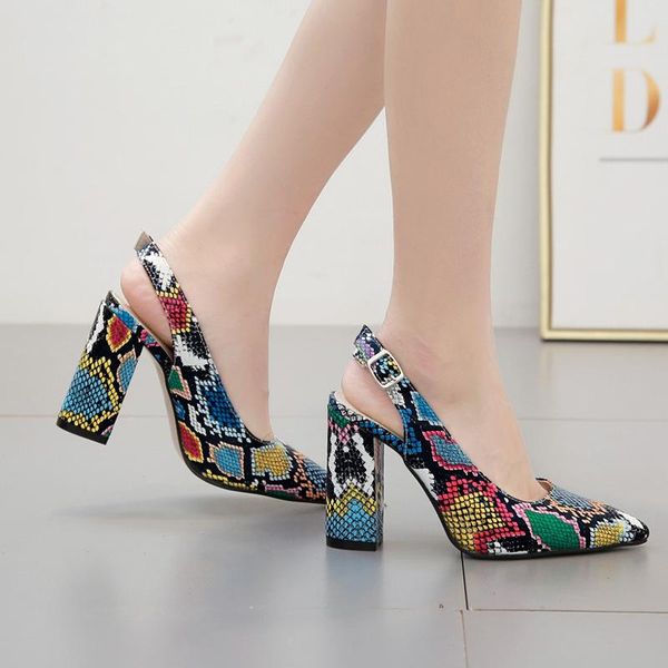 dress shoes colorful snake pattern versatile thick heel pointed back sandals high heels women's, Black
dress shoes colorful snake pattern versatile thick heel pointed back sandals high heels women's, Black