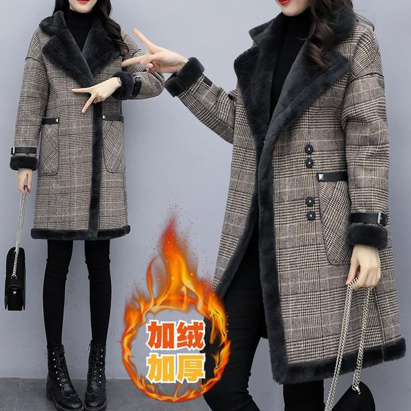 women's wool & blends winter plus size coat lattice female plush famale jacket long velvet woolen coats korean fashion clothing, Black
women's wool & blends winter plus size coat lattice female plush famale jacket long velvet woolen coats korean fashion clothing, Black