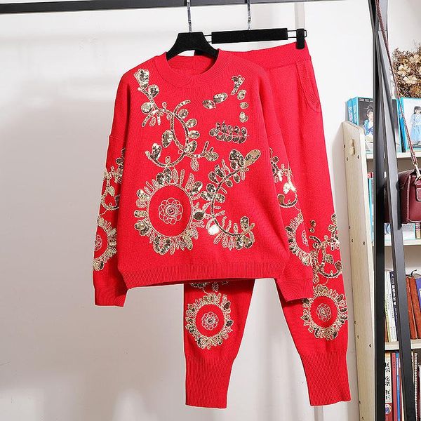 winter fashion two piece set women outfits casual embroidery sequins long sleeve loose sweater harlan knitted pants female h985 women's, White
winter fashion two piece set women outfits casual embroidery sequins long sleeve loose sweater harlan knitted pants female h985 women's, White