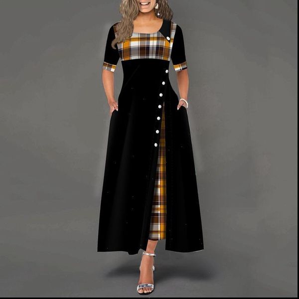 elegant women dresses long dress womens fashion half sleeve irregular plaid print button maxi spring summer round neck party, Black;gray
elegant women dresses long dress womens fashion half sleeve irregular plaid print button maxi spring summer round neck party, Black;gray