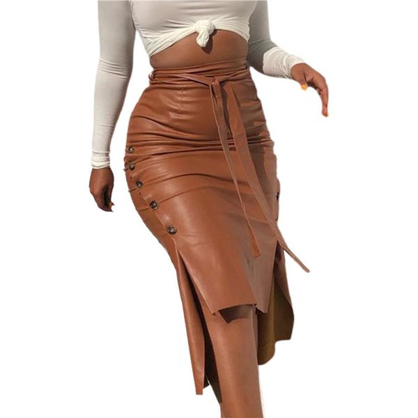 skirts 2021 women's faux leather midi skirt high waist button trim solid color slit bodycon pencil with belt, Black
skirts 2021 women's faux leather midi skirt high waist button trim solid color slit bodycon pencil with belt, Black