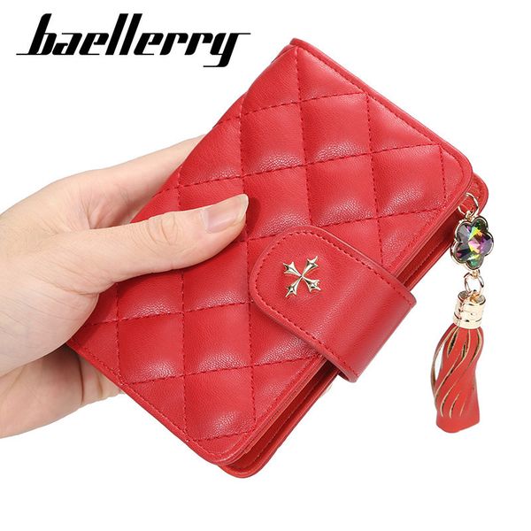 baellerry new women's short korean versatile plaid vertical zipper three fold tassel zero wallet, Red;black
baellerry new women's short korean versatile plaid vertical zipper three fold tassel zero wallet, Red;black