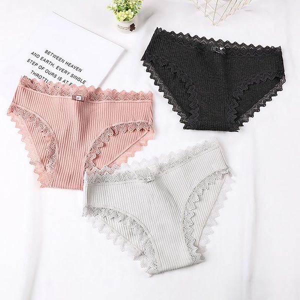 women's panties 3 psc solid color vertical pattern lace trim cotton crotch seamless cute panty briefs, Black;pink
women's panties 3 psc solid color vertical pattern lace trim cotton crotch seamless cute panty briefs, Black;pink