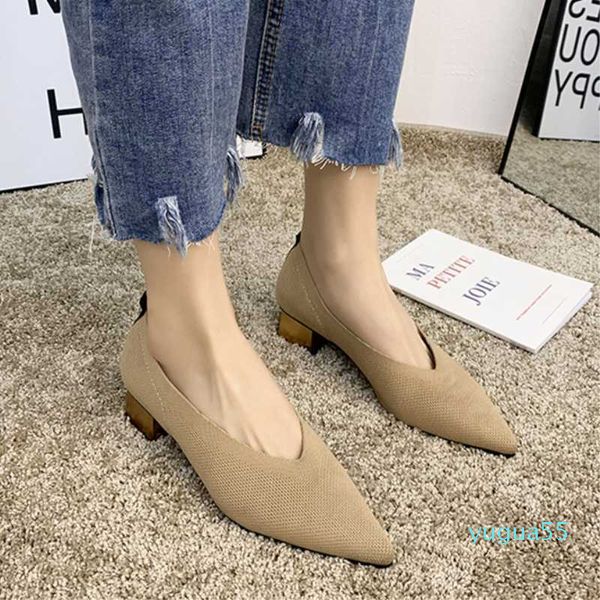 fashion stretch knit pumps shoes pointed toe med chunky gold heels slip on autumn lady office casual work, Black
fashion stretch knit pumps shoes pointed toe med chunky gold heels slip on autumn lady office casual work, Black
