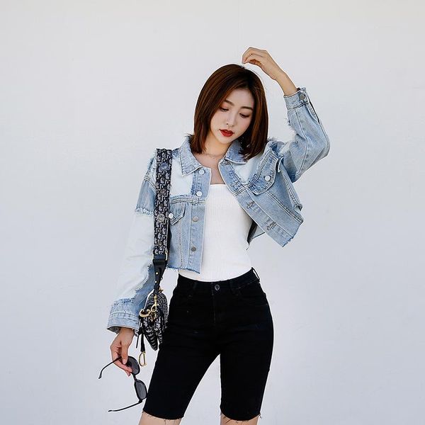 women's jackets 2021 spring long-sleeved denim jacket women stitching frayed retro woman jeans short high waist jean girls, Black;brown
women's jackets 2021 spring long-sleeved denim jacket women stitching frayed retro woman jeans short high waist jean girls, Black;brown