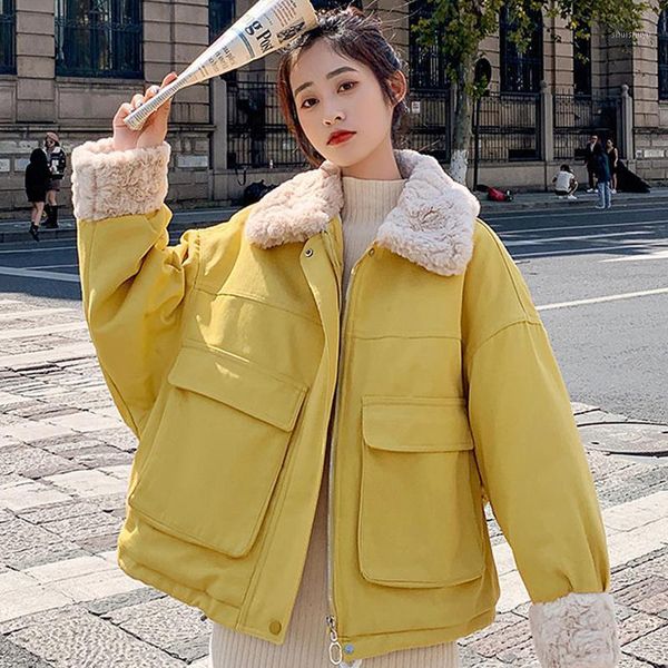 women's down & parkas 2021 loose woman fashion thick warm solid winter jacket women casual lamb fur collar female coat with big pockets, Black
women's down & parkas 2021 loose woman fashion thick warm solid winter jacket women casual lamb fur collar female coat with big pockets, Black
