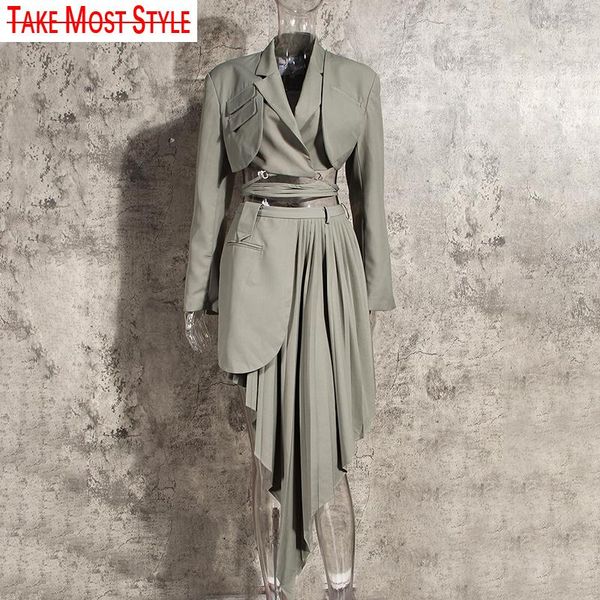 two piece dress ruched irregular set for women notched long sleeve lace up high waist skirt suit female 2021 tide, White
two piece dress ruched irregular set for women notched long sleeve lace up high waist skirt suit female 2021 tide, White