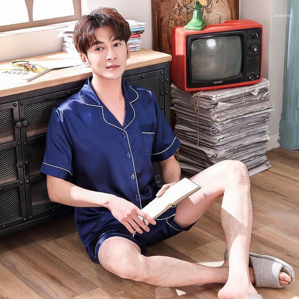 men's sleepwear summer shirt&shorts casual satin 2pcs pajamas suit men intimate lingerie silky sleep set home clothes nightwear1, Black;brown
men's sleepwear summer shirt&shorts casual satin 2pcs pajamas suit men intimate lingerie silky sleep set home clothes nightwear1, Black;brown