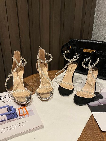 sandals trendy transparent buckle pearl ladies summer fashion stiletto pure color high heels exquisite., Black
sandals trendy transparent buckle pearl ladies summer fashion stiletto pure color high heels exquisite., Black