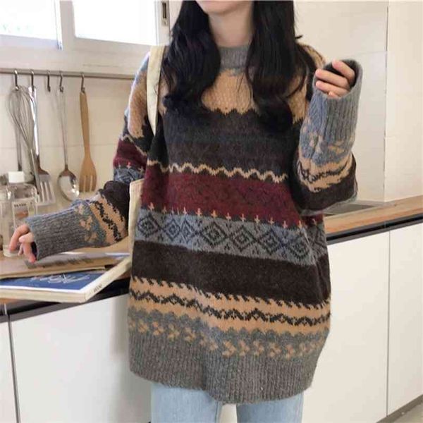women knitted sweater autumn korean oversize pull femme long sleeve pullover casual loose striped sueter mujer 210514, White;black
women knitted sweater autumn korean oversize pull femme long sleeve pullover casual loose striped sueter mujer 210514, White;black