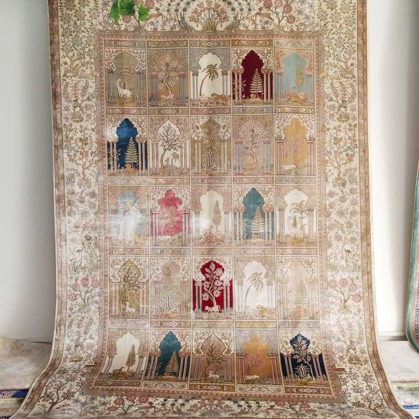 carpets 6'x9' multiple pattern design persian and turkish architectural scenes with hand-knotted silk