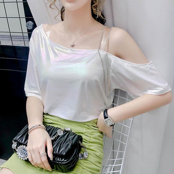 bling oblique collar one-shoulder t-shirt women's summer 2021 spaghetti strap short-sleeved design off-shoulder top, White
bling oblique collar one-shoulder t-shirt women's summer 2021 spaghetti strap short-sleeved design off-shoulder top, White