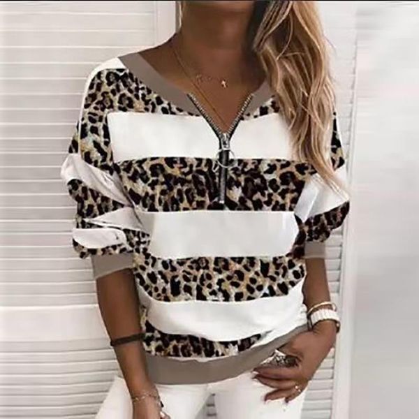 women's hoodies & sweatshirts fall clothes for women striped leopard stitching zipper long sleeve blouse pullover sweatshirt 2021 trend, Black
women's hoodies & sweatshirts fall clothes for women striped leopard stitching zipper long sleeve blouse pullover sweatshirt 2021 trend, Black