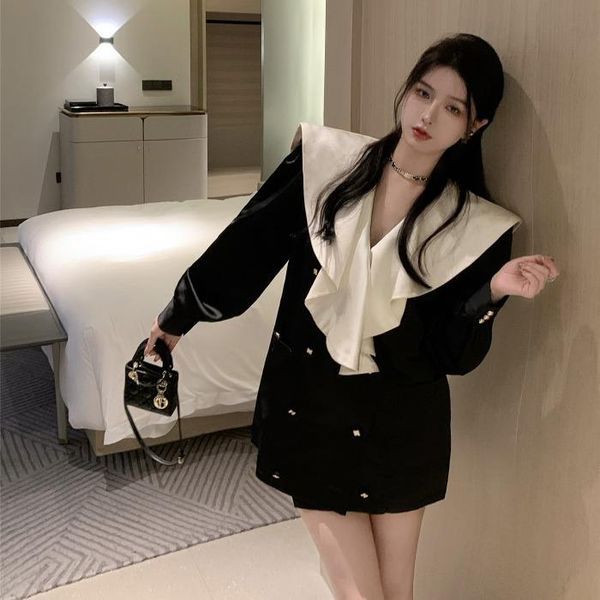 women's suits & blazers 2021 autumn french vintage style ruffles patchwork double breasted coats winter clothes women ins aesthetic loo, White;black
women's suits & blazers 2021 autumn french vintage style ruffles patchwork double breasted coats winter clothes women ins aesthetic loo, White;black