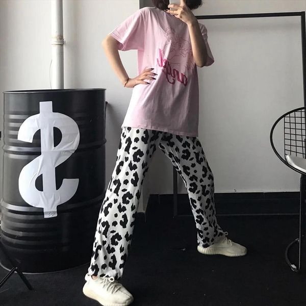 autumn cow high waist straight womens capris casual pantalones de mujer, Black;white 
autumn cow high waist straight womens capris casual pantalones de mujer, Black;white