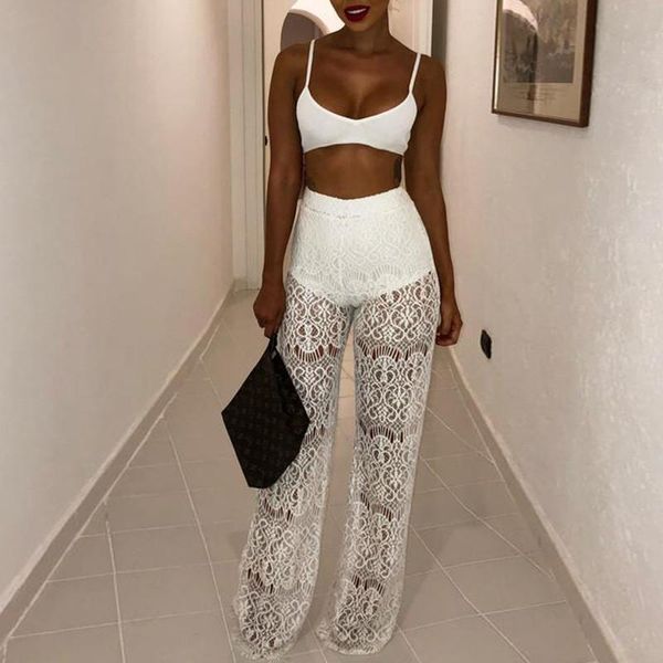 women's pants & capris summer beach women lace hollowed-out mesh sheer wide leg bikini cover up trousers, Black;white
women's pants & capris summer beach women lace hollowed-out mesh sheer wide leg bikini cover up trousers, Black;white