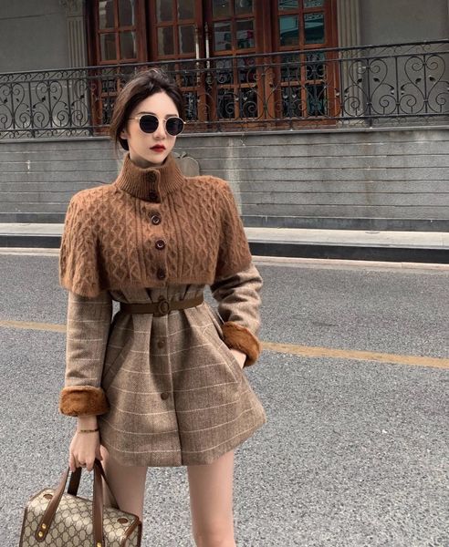 women's wool & blends coat 2021 korean winter turtleneck sweater shawl cape plush plaid suit woolen jacket two-piece set, Black
women's wool & blends coat 2021 korean winter turtleneck sweater shawl cape plush plaid suit woolen jacket two-piece set, Black
