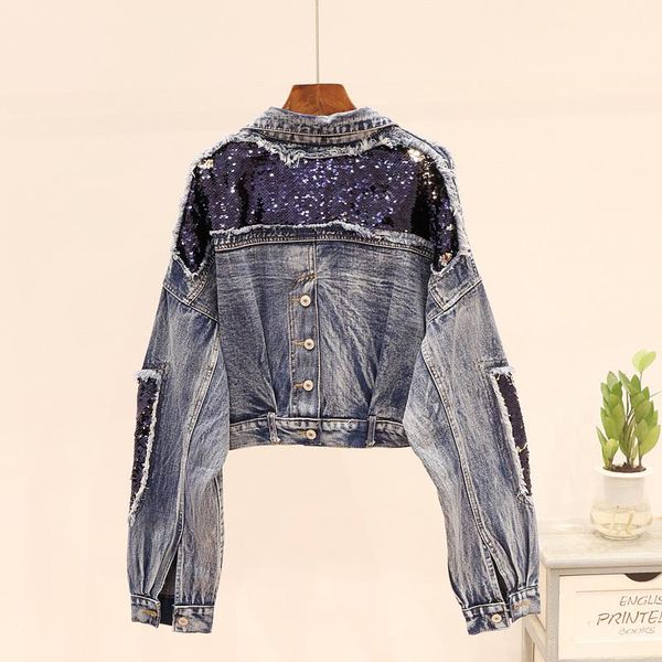 women's jackets 2021 autumn heavy sequins frayed short denim jacket loose jean girl student streetwear ripped coats, Black;brown
women's jackets 2021 autumn heavy sequins frayed short denim jacket loose jean girl student streetwear ripped coats, Black;brown