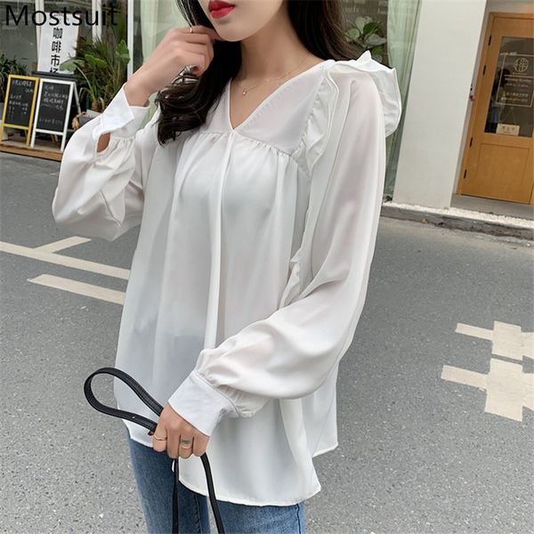 korean v-neck ruffles women blouses shirts full sleeve office ladies solid loose elegant blusas mujer 210514, White
korean v-neck ruffles women blouses shirts full sleeve office ladies solid loose elegant blusas mujer 210514, White