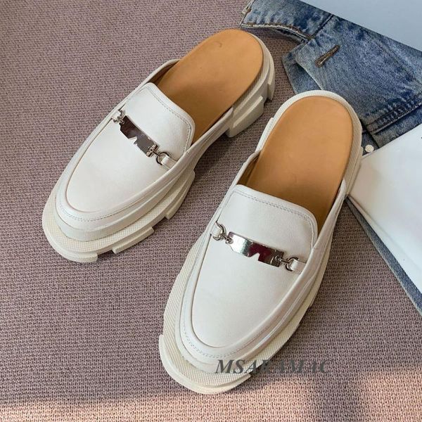 slippers summer beige round-toed metal decorative flat-bottomed mules leather women's platform half-slippers fashion party shoes, Black
slippers summer beige round-toed metal decorative flat-bottomed mules leather women's platform half-slippers fashion party shoes, Black