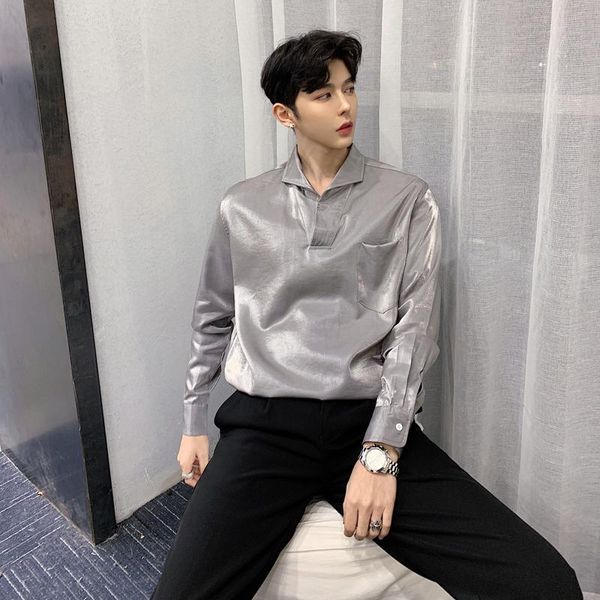 men's casual shirts shiny long sleeve pullover shirt chic satin silver black top, White;black
men's casual shirts shiny long sleeve pullover shirt chic satin silver black top, White;black