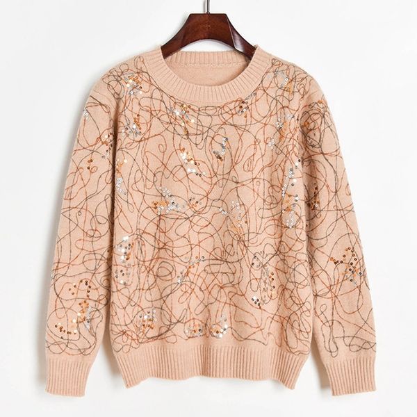 knits women striped pullover sueter mujer fall winter sequined o-neck fashion sweater, White
knits women striped pullover sueter mujer fall winter sequined o-neck fashion sweater, White