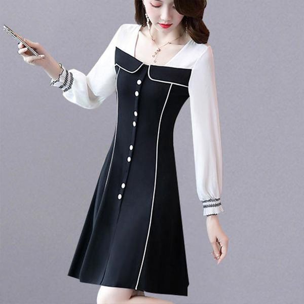 casual dresses women's spring autumn style dress square neck patchwork button long sleeve elegant 3264, Black;gray
casual dresses women's spring autumn style dress square neck patchwork button long sleeve elegant 3264, Black;gray