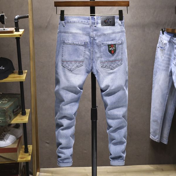 Jeans Spring and Summer Men's Slim Leggings Embroidered Pasted Cloth Small Straight Long Pants Fashion, Blue
Jeans Spring and Summer Men's Slim Leggings Embroidered Pasted Cloth Small Straight Long Pants Fashion, Blue