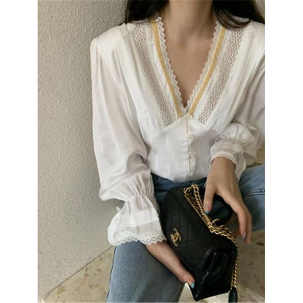 korean style chic simple solid v-neck lace up elegant shirt for ladies all-match sweet flare sleeve 2021 autumn women's blouses & shirt, White
korean style chic simple solid v-neck lace up elegant shirt for ladies all-match sweet flare sleeve 2021 autumn women's blouses & shirt, White