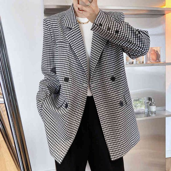 women's suits & blazers design plaid suit coat for women double breasted notched slim korean office lady temperament rylg, White;black
women's suits & blazers design plaid suit coat for women double breasted notched slim korean office lady temperament rylg, White;black
