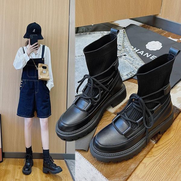 boots female students korean version of thick-soled heightened short women's fashion elastic stocking women, Black 
boots female students korean version of thick-soled heightened short women's fashion elastic stocking women, Black