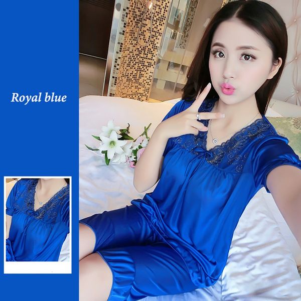2021 summer short sleeve sleepwear pajamas women's simulation ice silk v-neck home service set embroidered sets, White
2021 summer short sleeve sleepwear pajamas women's simulation ice silk v-neck home service set embroidered sets, White