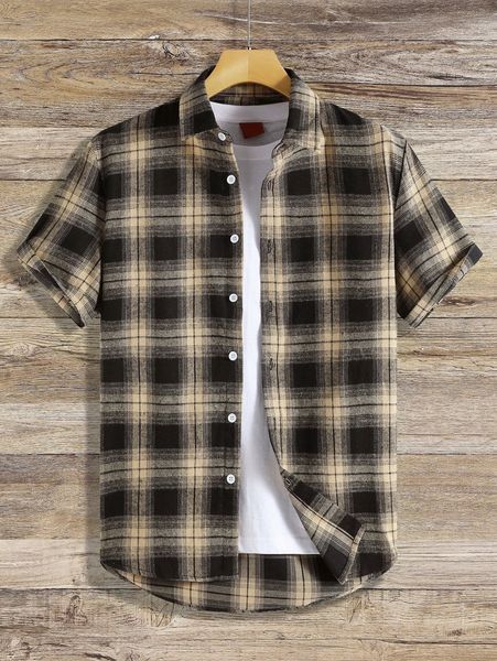 men plaid print shirt without tee 03hk#, White;black 
men plaid print shirt without tee 03hk#, White;black