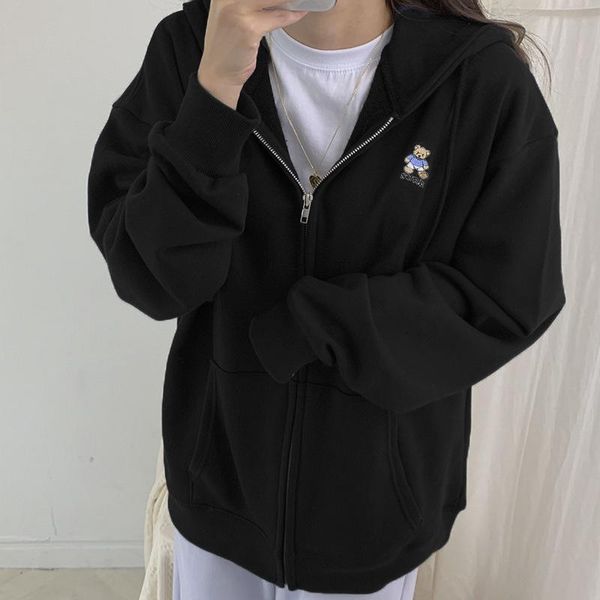 women's hoodies & sweatshirts sweatshirt casual long sleeve cardigan cartoon little bear embroidery zipper hooded autumn fashion female, Black
women's hoodies & sweatshirts sweatshirt casual long sleeve cardigan cartoon little bear embroidery zipper hooded autumn fashion female, Black