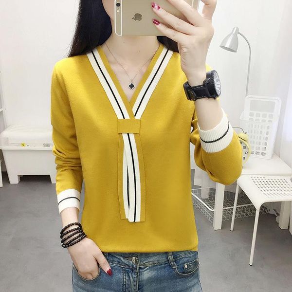 women's sweaters long-sleeved v-neck sweater casual autumn winter 2021 pullover loose striped bottoming fashion female, White;black
women's sweaters long-sleeved v-neck sweater casual autumn winter 2021 pullover loose striped bottoming fashion female, White;black