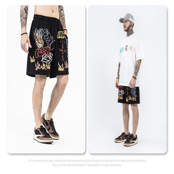 men's shorts the spring and summer 2021 european american logo flame sweatpants joint limited leisure, White;black
men's shorts the spring and summer 2021 european american logo flame sweatpants joint limited leisure, White;black